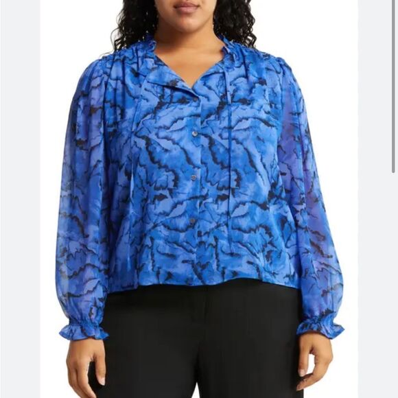 NEW Halogen blue  Long Sleeve Blouse Women Small - Picture 1 of 12